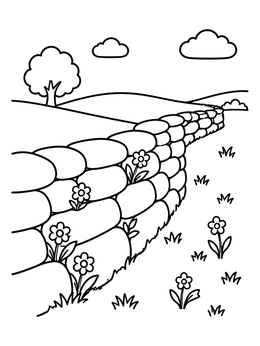 Free printable Stone Wall In The Countryside coloring page
