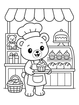 Free printable Cute Baker Bear At The Bakery coloring page