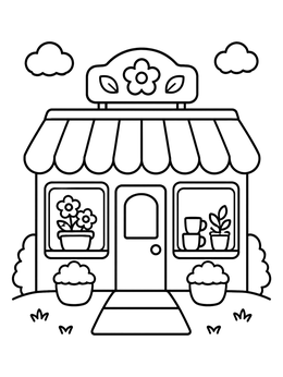 Free printable Cute Little Flower Shop coloring page