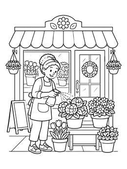 Free printable Florist Misting Flowers Outside Shop coloring page