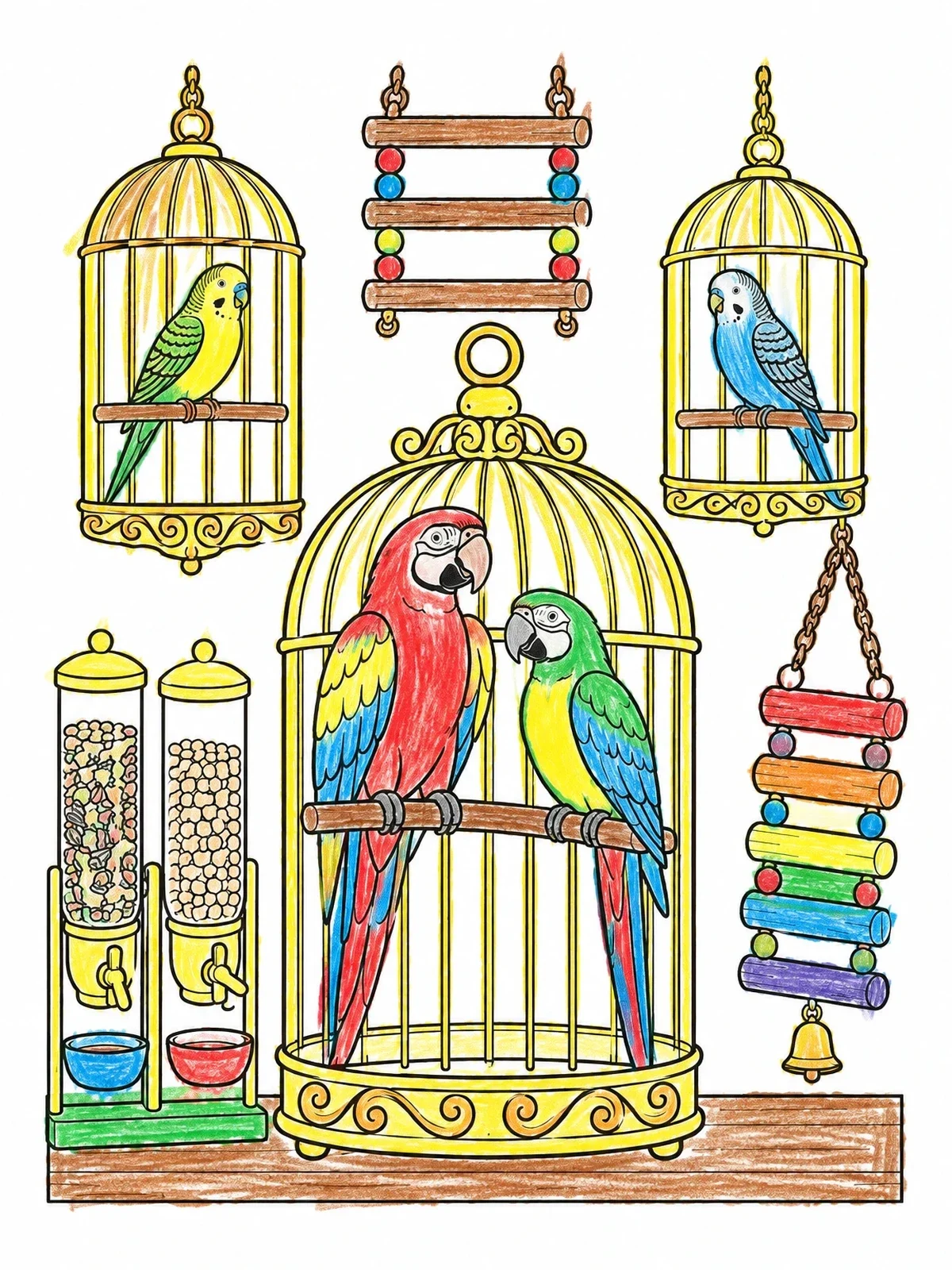 Colored example of the Pet Shop Parrots And Parakeets coloring page