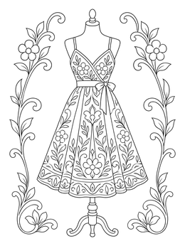 Free printable Vintage Dress Form With Floral Sundress coloring page