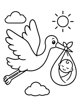 Free printable Stork Delivering A Sleeping Baby coloring page
