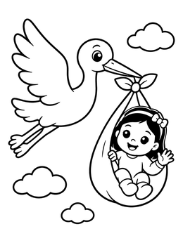 Free printable Stork Delivering A Baby Girl coloring page