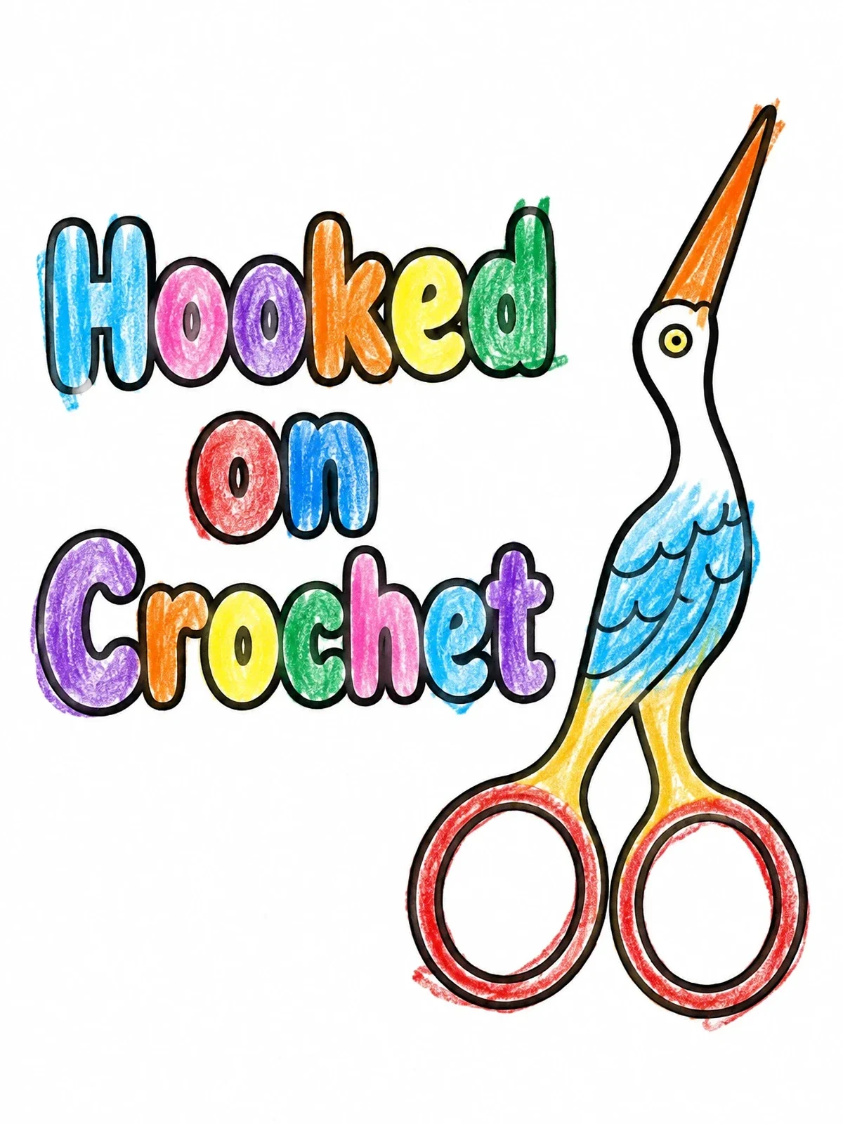 Colored example of the Stork Scissors And Hooked On Crochet coloring page