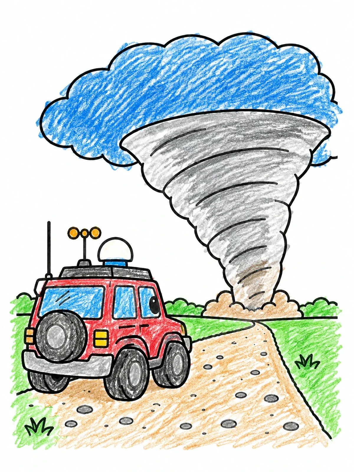 Colored example of the Storm Chaser Truck And Twister coloring page