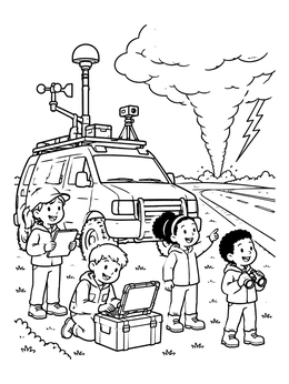 Free printable Storm Chaser Van And Tornado coloring page