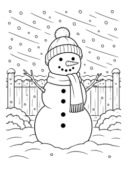 A cheerful snowman braving blowing snow in this storm coloring page.