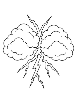 Two storm clouds colliding with sharp lightning bolts on this storm coloring page.