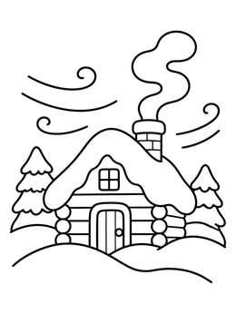 Free printable Cozy Log Cabin In Winter Blizzard coloring page