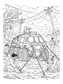 A crew secures a heavy storm research probe in high winds on this storm coloring page.