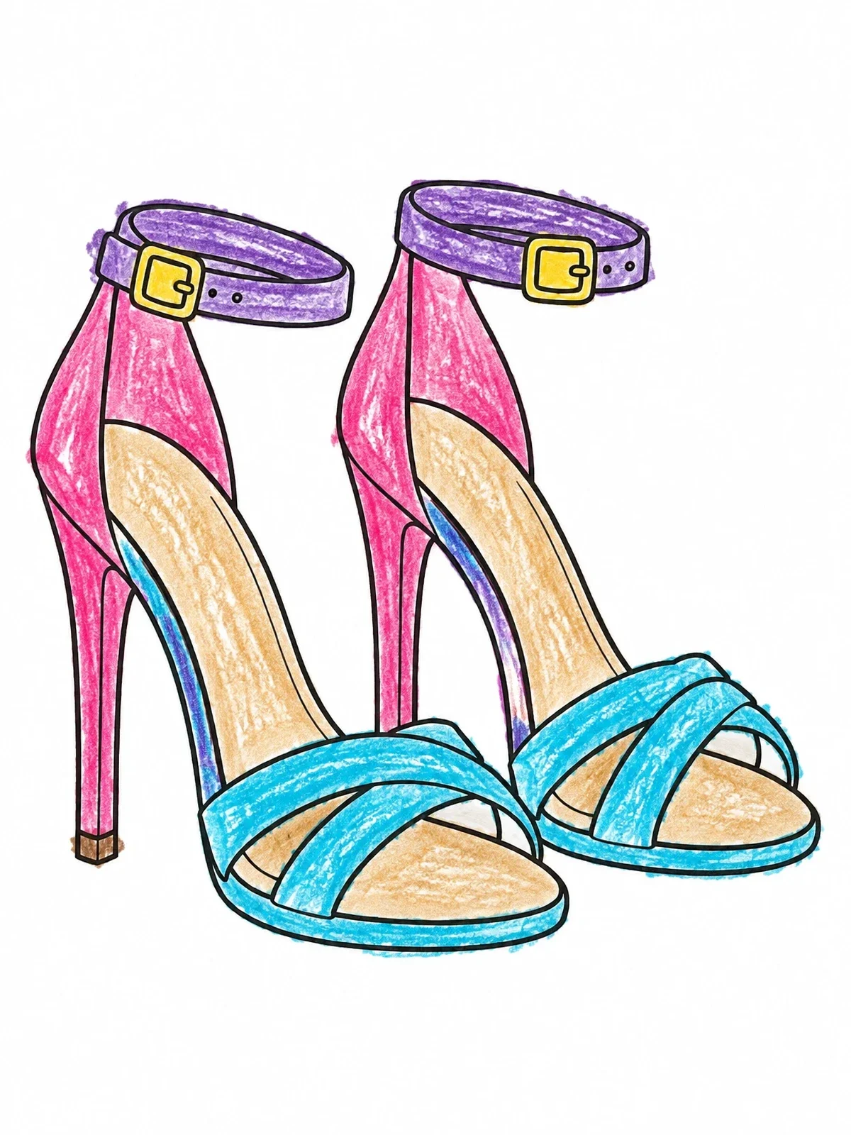 Colored example of the Strappy Ankle Buckle High Heels coloring page