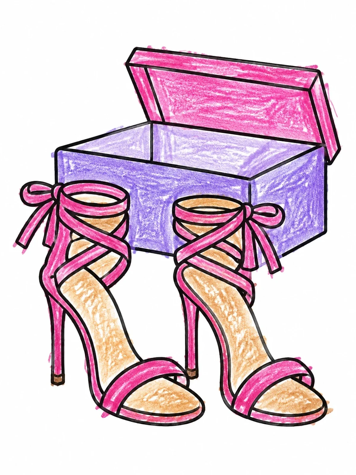 Colored example of the Strappy High Heel Sandals With Shoebox coloring page