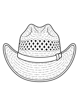 A straw cowboy hat coloring page showing a woven ventilation band around the crown.