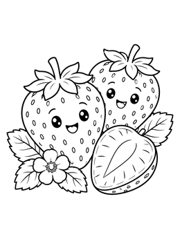 Free printable Cute Strawberries With Sliced Berry coloring page