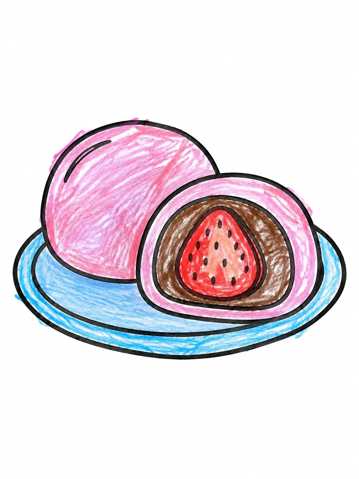 Colored example of the Fresh Strawberry Mochi On A Plate coloring page