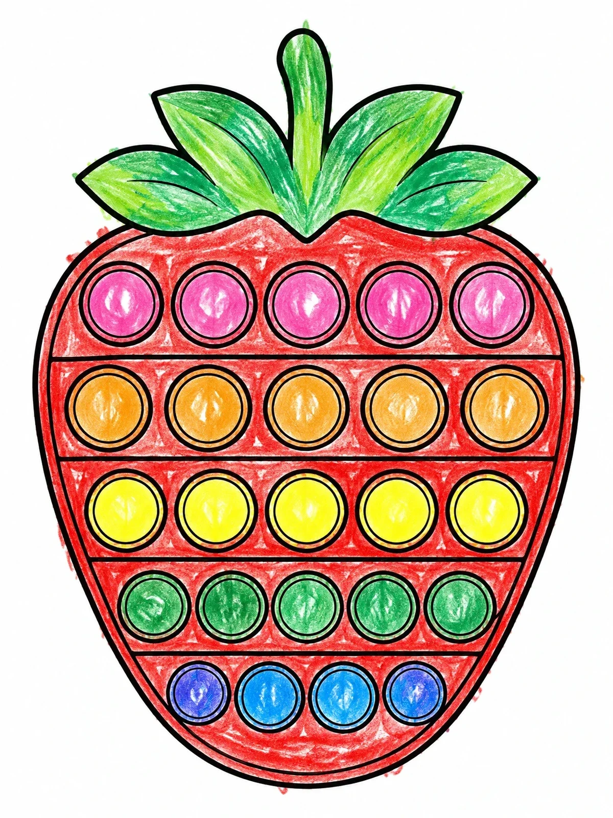 Colored example of the Strawberry Shaped Pop It Toy coloring page