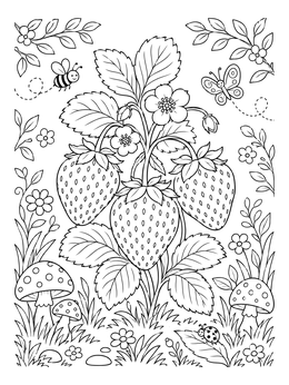Free printable Sweet Strawberries In The Garden coloring page