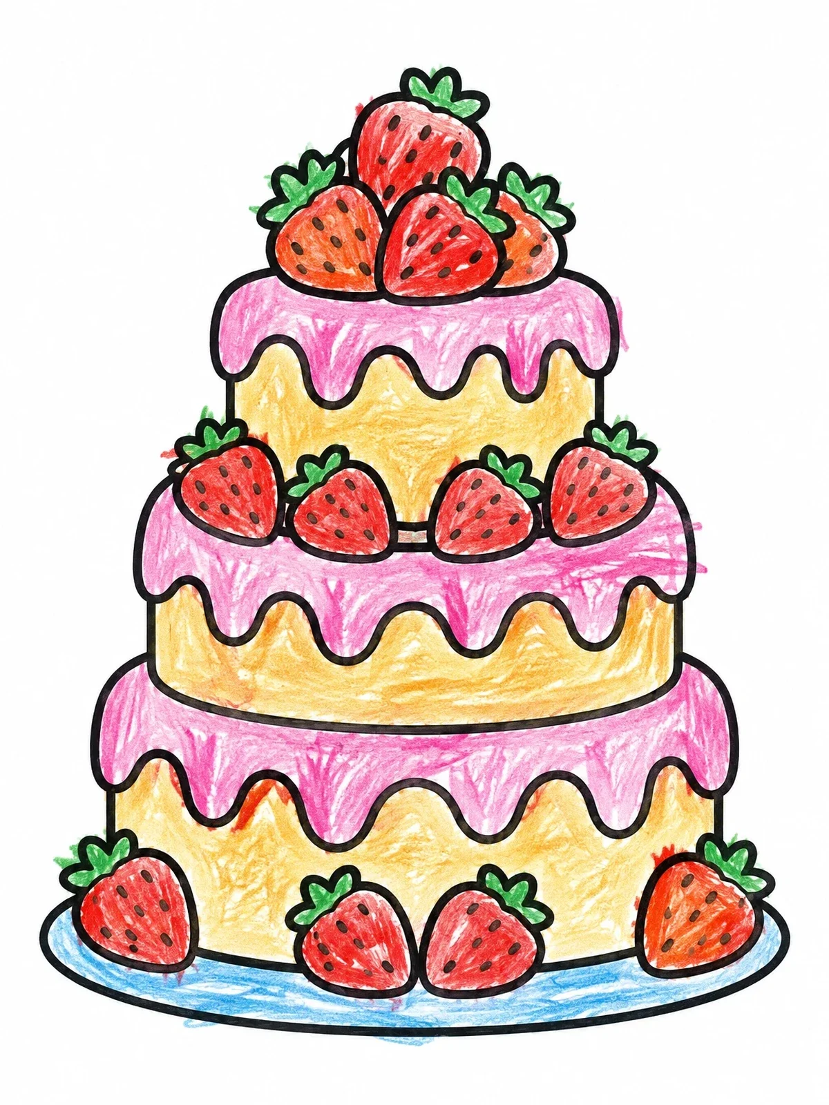 Colored example of the Tiered Cake With Sweet Strawberries coloring page