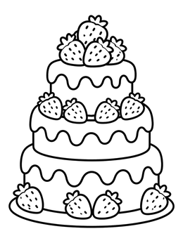 Free printable Tiered Cake With Sweet Strawberries coloring page