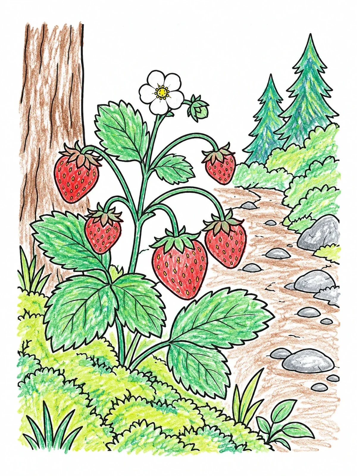 Colored example of the Wild Strawberries Along Forest Trail coloring page