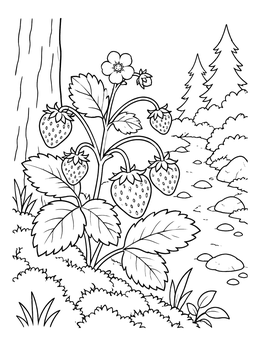 Free printable Wild Strawberries Along Forest Trail coloring page