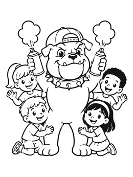 Free printable Bulldog Mascot With Happy Kids coloring page