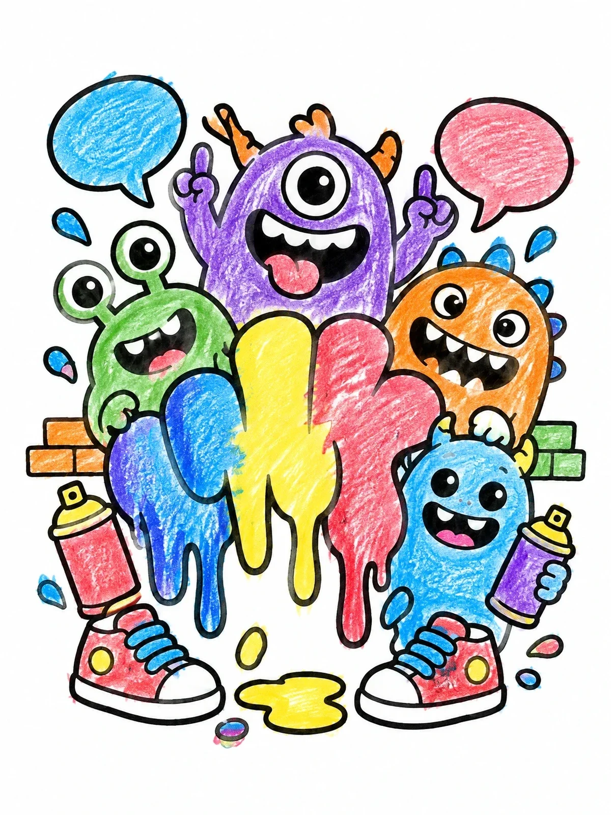 Colored example of the Cartoon Graffiti Monster Crew coloring page