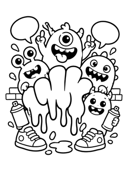 Free printable Cartoon Graffiti Monster Crew coloring page