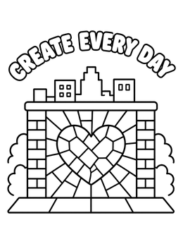 Free printable Create Every Day Heart Mosaic Mural coloring page