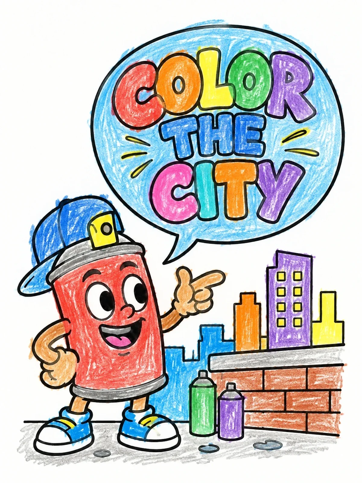 Colored example of the Spray Can Cartoon In The City coloring page