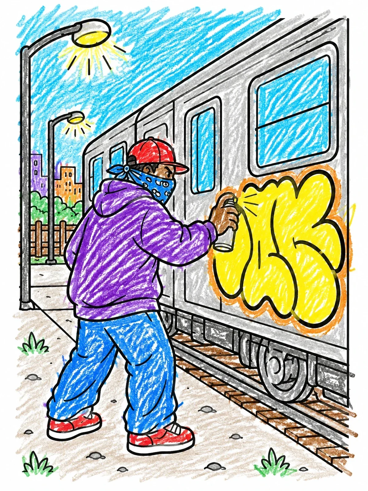 Colored example of the Graffiti Artist Painting Subway Train coloring page