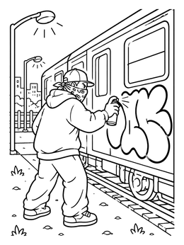 Free printable Graffiti Artist Painting Subway Train coloring page