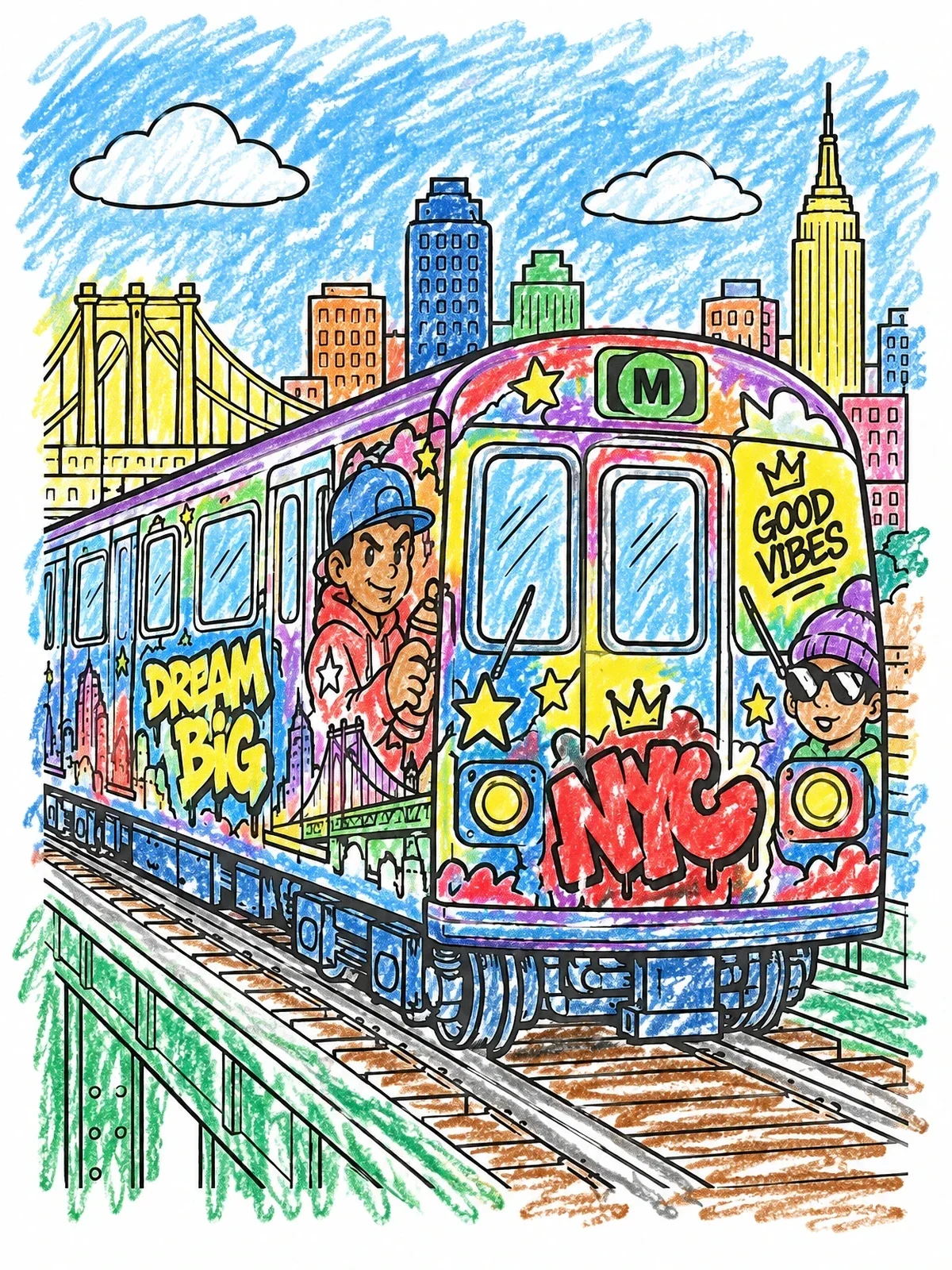 Colored example of the Graffiti Subway Train In New York City coloring page