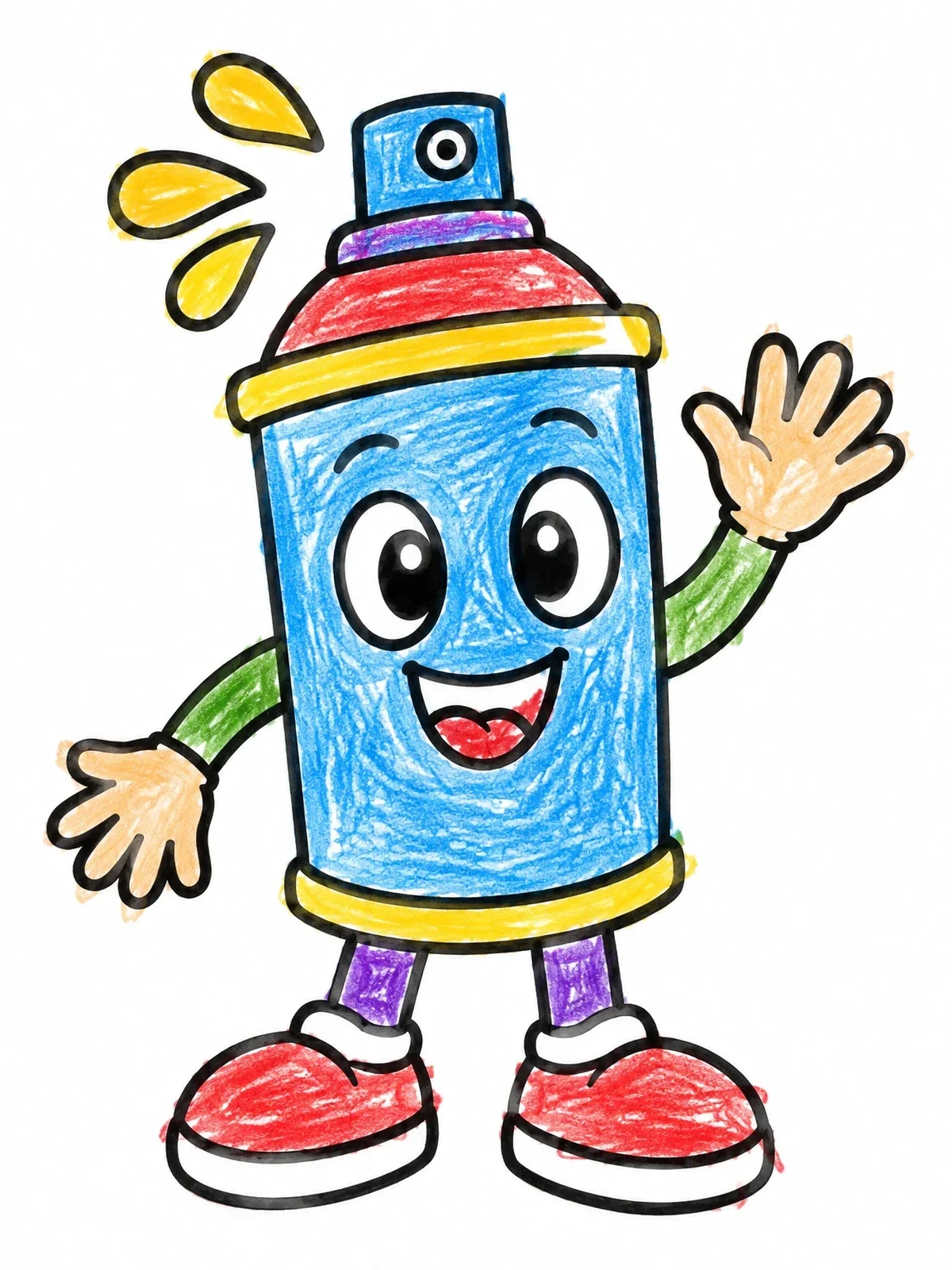 Colored example of the Happy Spray Can Character Doodle coloring page