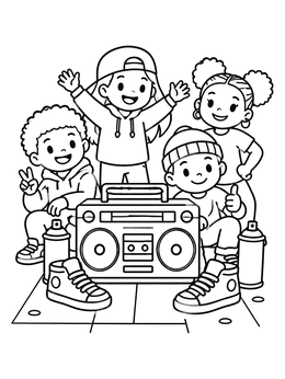 Free printable Kids With Boombox And Spray Cans coloring page