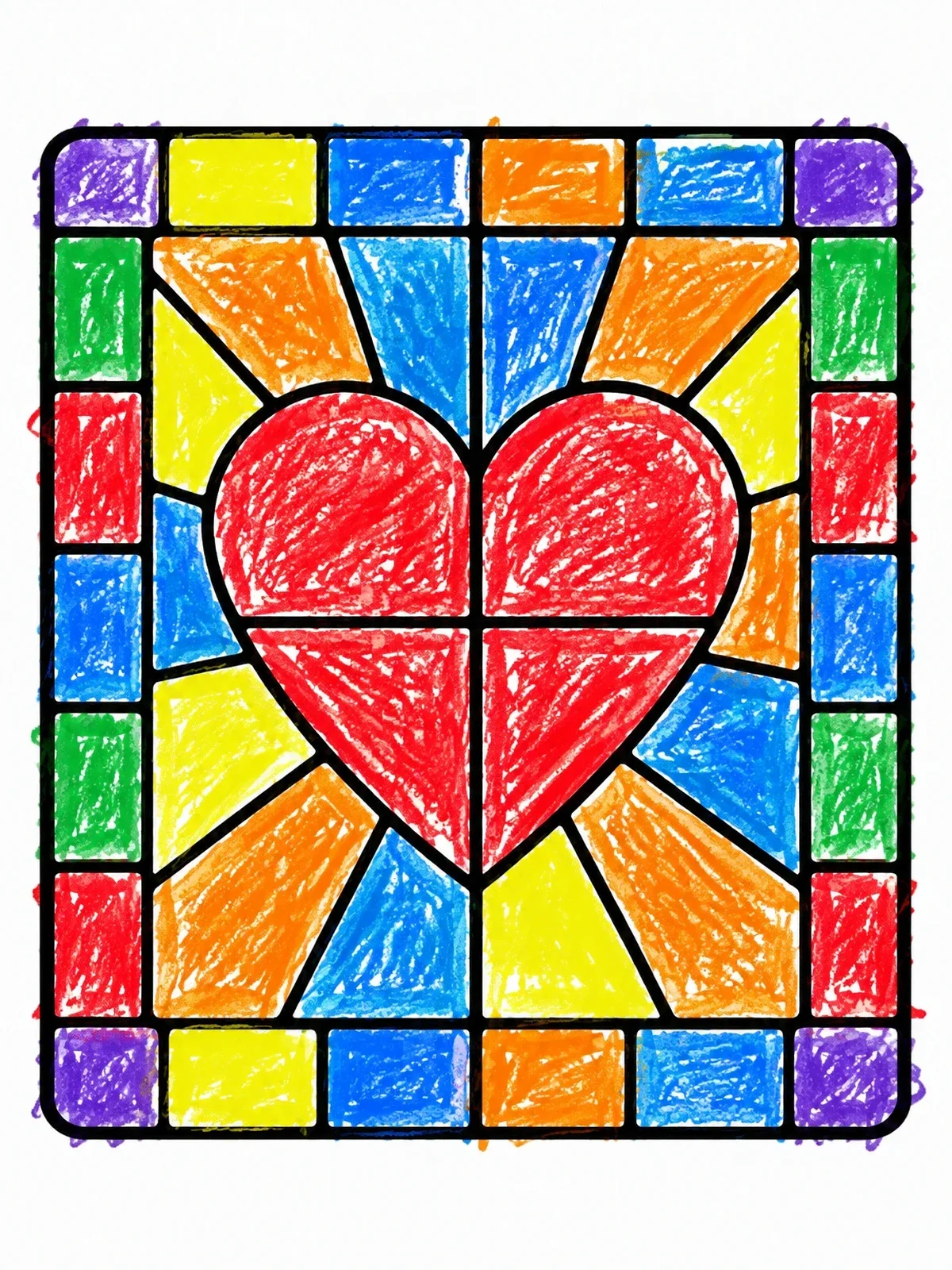 Colored example of the Mosaic Heart Urban Wall Art coloring page