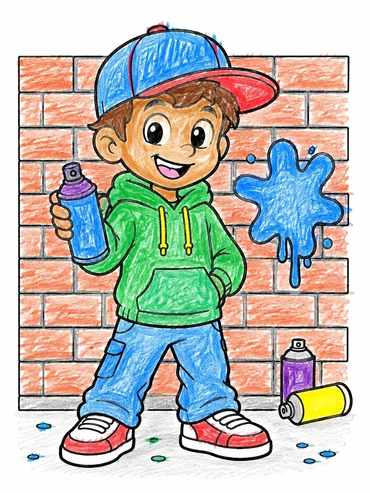 Colored example of the Young Graffiti Artist With Spray Can coloring page