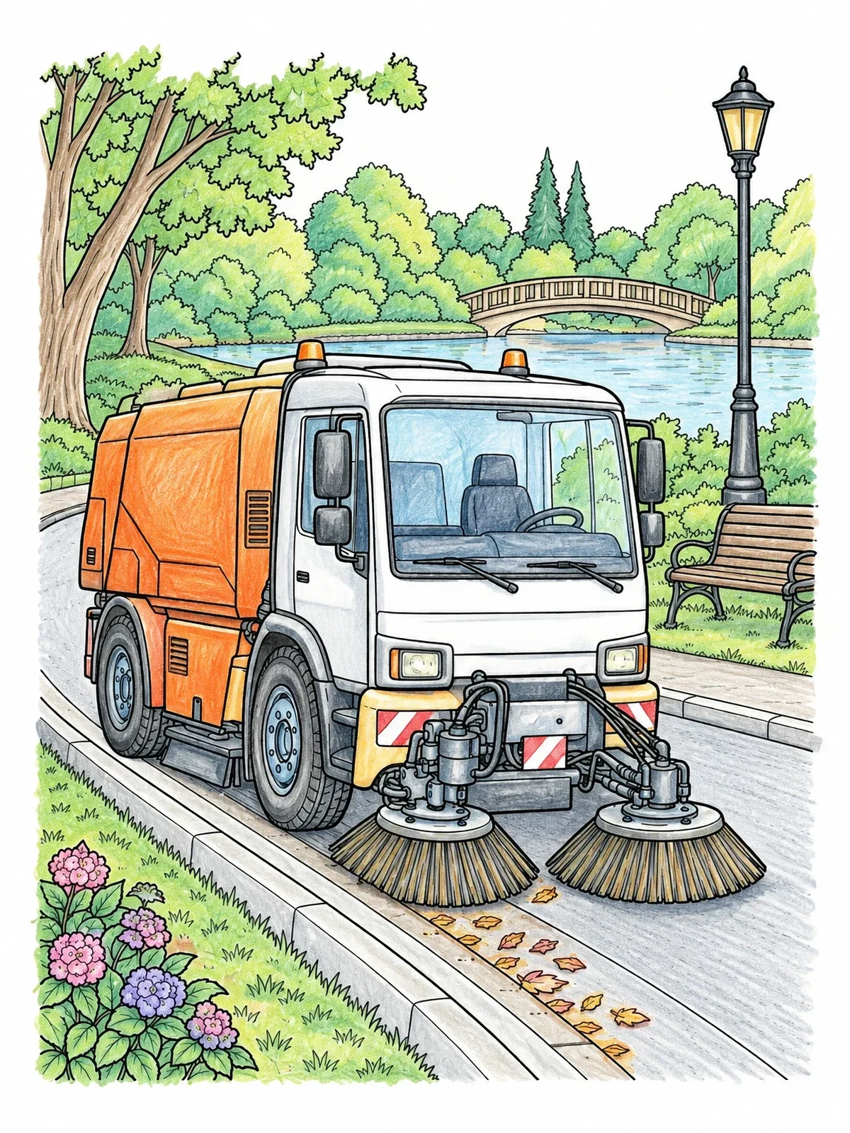 Colored example of the Street Sweeper Truck By Park coloring page