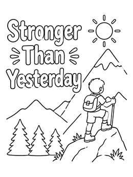 Free printable Boy Hiking Up A Sunny Mountain coloring page
