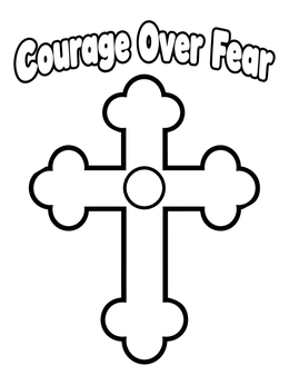 Free printable Courage Over Fear Ornamental Cross coloring page