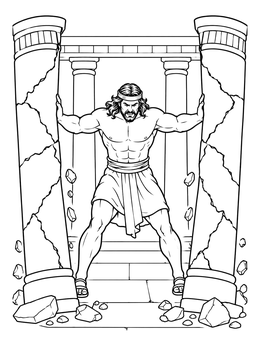 Free printable Samson Pushing Temple Pillars coloring page
