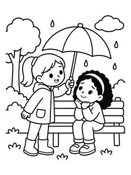 Free printable Sharing An Umbrella With A Friend coloring page