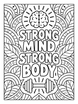 Free printable Strong Mind Strong Body Lettering coloring page