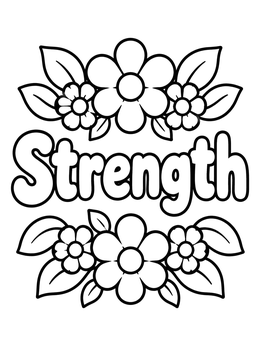Free printable Strength Word With Floral Borders coloring page