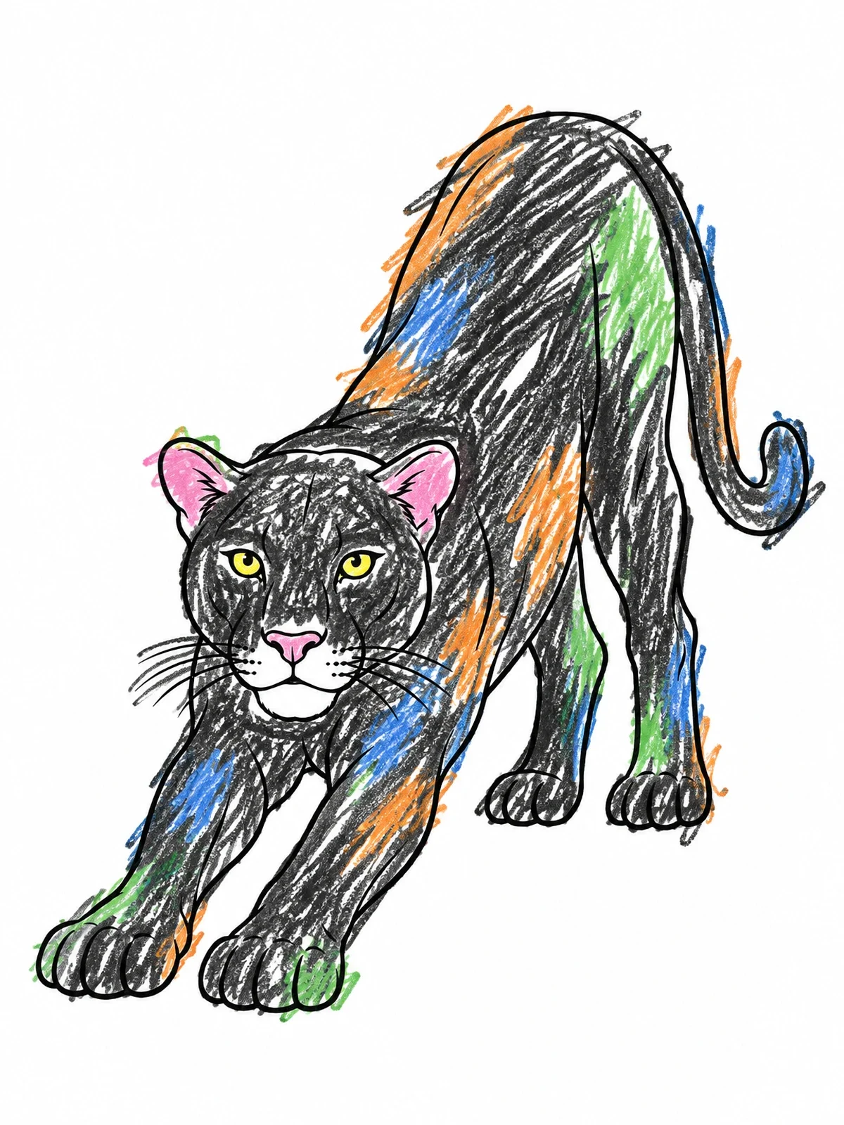 Colored example of the Stretching Panther Line Art coloring page