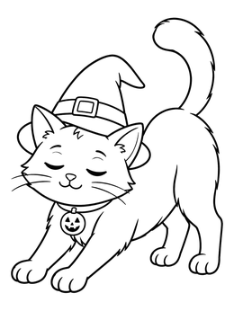 Free printable Stretching Witch Cat coloring page