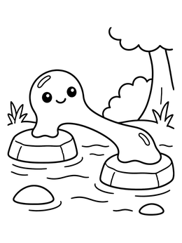 Free printable Cute Slime Stretching Over Stepping Stones coloring page