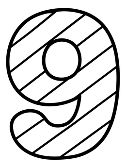 Free printable Striped Bubble Number Nine coloring page
