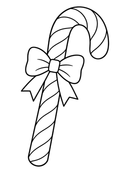 Festive candy cane coloring page decorated with a neat ribbon bow.
